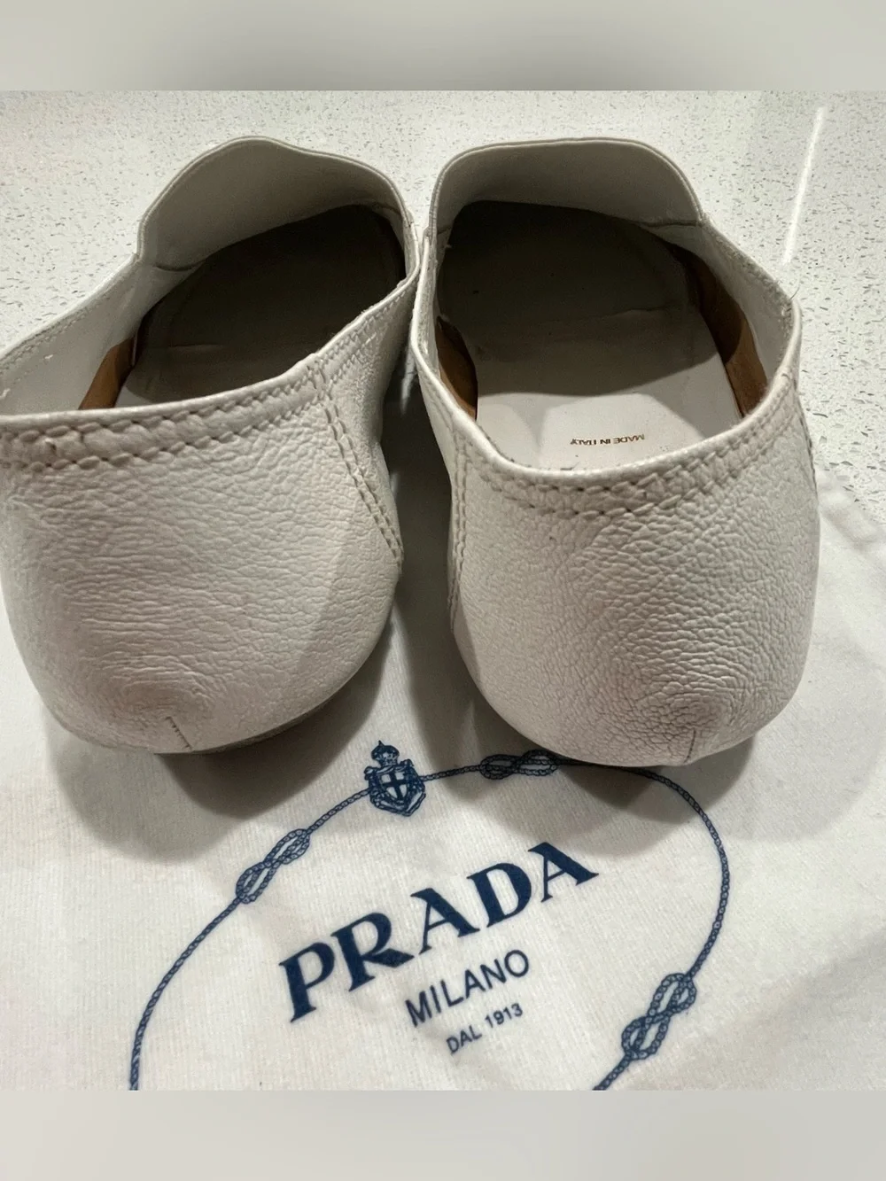 Mens Authentic Prada White Leather Square-toe Slip-ons W/elastic Vamp, SZ 11.5